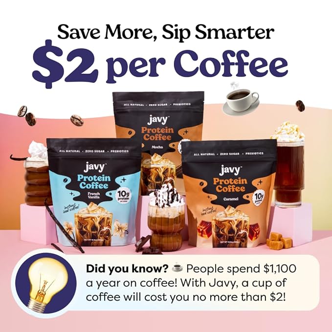 Javy Mocha Protein Coffee - Premium Whey Protein & Instant Iced Coffee - 100% Arabica Coffee - Zero Artificial Flavors & Sweeteners, 6 Servings