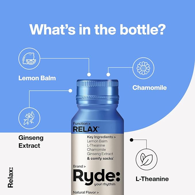 Ryde: Discovery Pack | Energize, Focus & Relax Shots | Green Tea Caffeine, Taurine, Ginseng, B Vitamins, L-Theanine, Lemon Balm, Chamomile | 0 Calories, 0 Sugar | Variety Pack – Try Them All (6 Pack)
