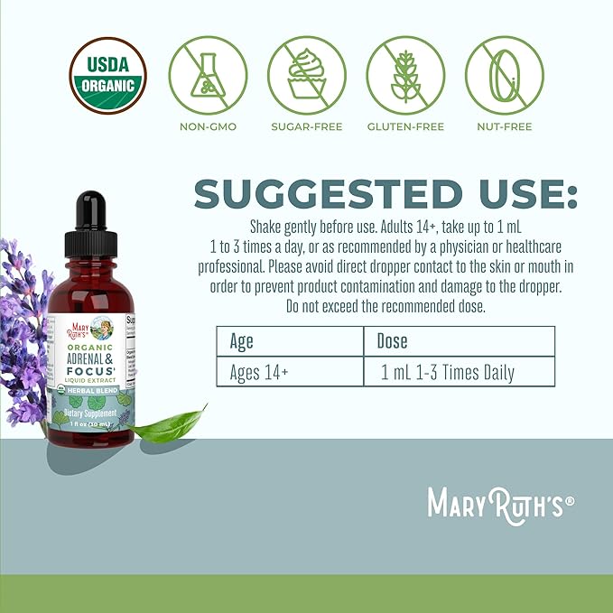 USDA Organic Nootropic Focus Supplement with Ginkgo Biloba - Brain, Memory and Adrenal Support