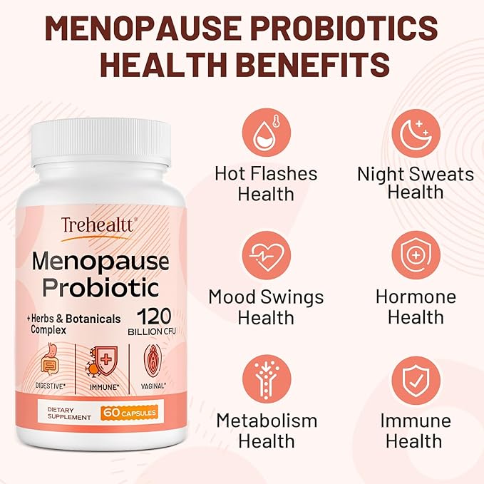Menopause supplements for women, 120 Billion CFU Probiotic, 13-in-1 Herbs & Botanicals Complex, for Hormone Menopause, Hot Flashes, Night Sweats, Mood Swings, Sleep Disturbances, Vegan, 240 Capsules