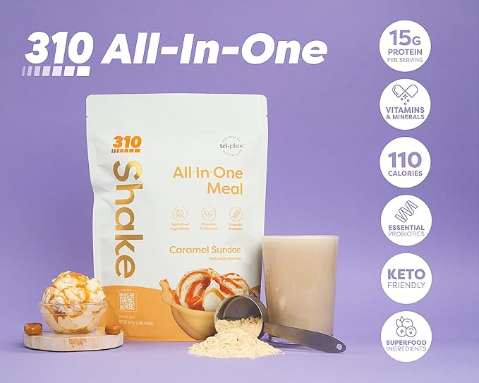 310 Nutrition – All-In-One Meal Replacement Shake - New Formula with Fiber Rich Vegan Superfood Blend - Natural Sweeteners - Low Carb Shake, Keto & Paleo Friendly - Gluten Free - 26 Essential Vitamins & Minerals - Triple Flavor Pack
