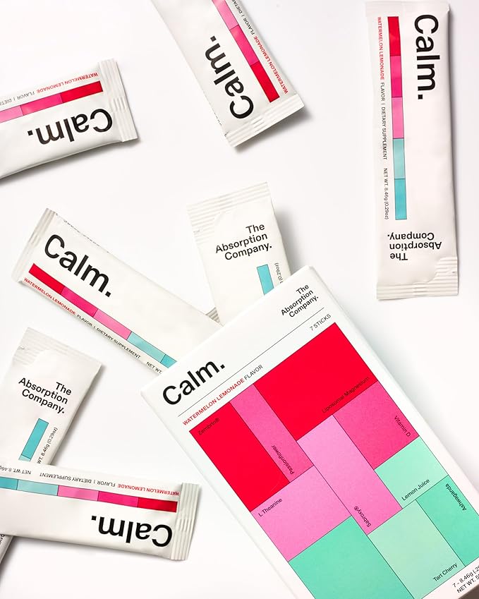 Calm Drink Mix - Relaxation Aid with Magnesium, Ashwagandha, L-Theanine, & Vitamin D - Supports Cortisol Regulation and Mood for Men & Women - Watermelon Lemonade Flavor 7 Sticks