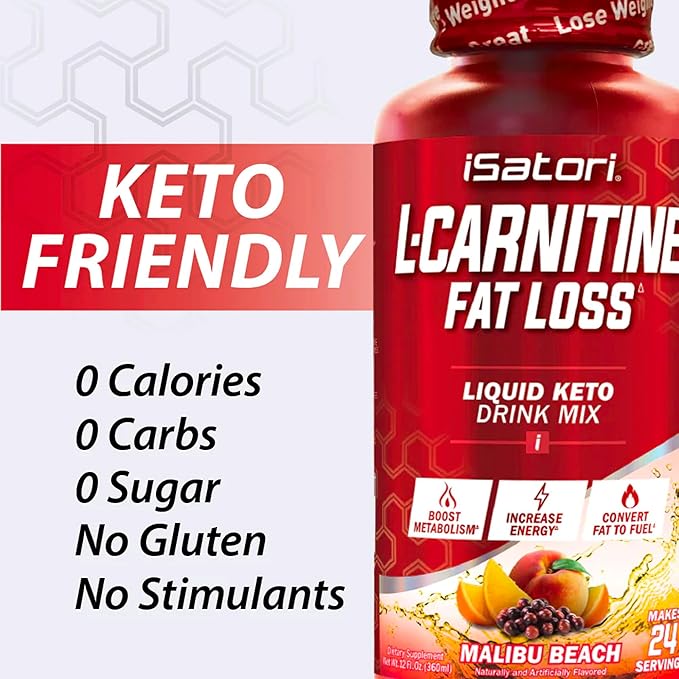 iSatori L-Carnitine 1500, Liquid L-Carnitine with Acetyl L-Carnitine, L-Carnitine L-Tartrate, Stimulant Free Energy, No Calories, Sugar, Gluten, Keto-Friendly, Malibu Beach Flavor (24 Servings)