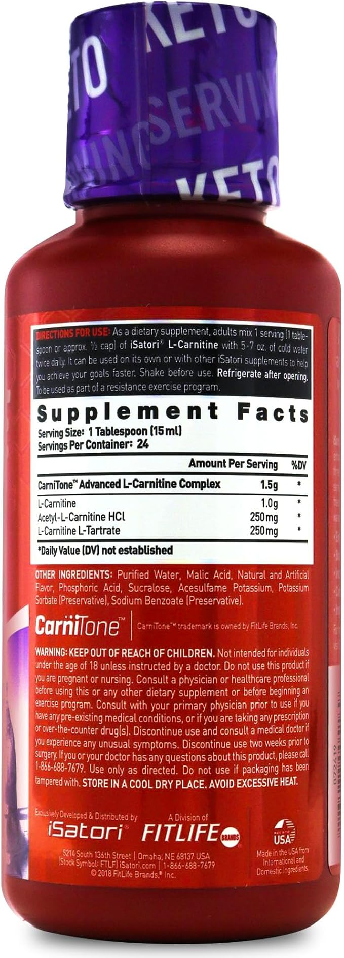 iSatori L-Carnitine 1500, Liquid L-Carnitine with Acetyl L-Carnitine, L-Carnitine L-Tartrate, Stimulant Free Energy, No Calories, Sugar, Gluten, Keto-Friendly, Mixed Berry Flavor (24 Servings)