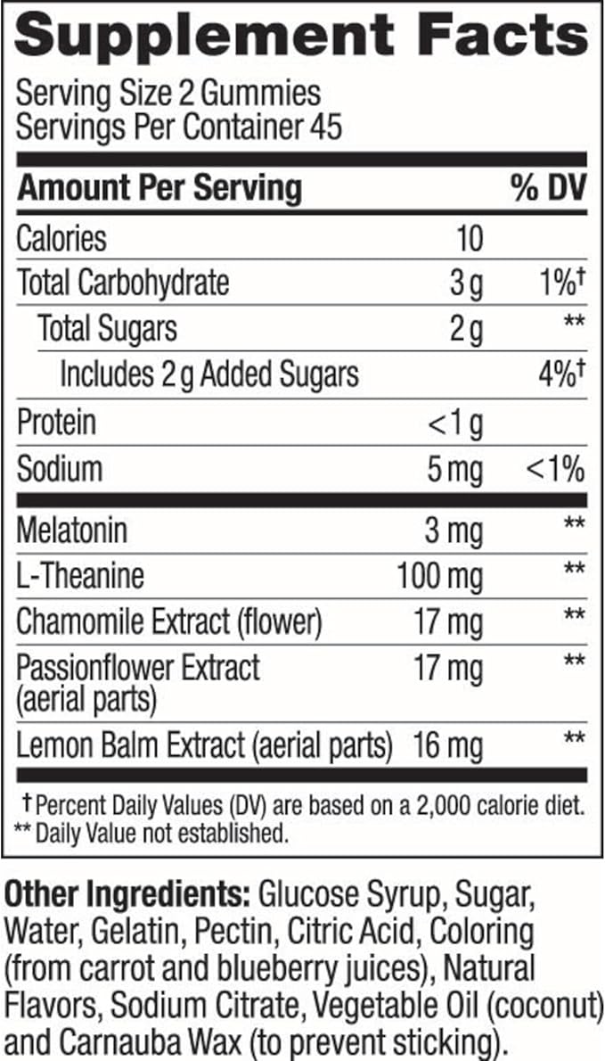 OLLY Sleep Gummy, 3mg Melatonin, L-Theanine, Chamomile, Lemon Balm, Sleep Aid, Occasional Sleep Support, BlackBerry, 90 Count