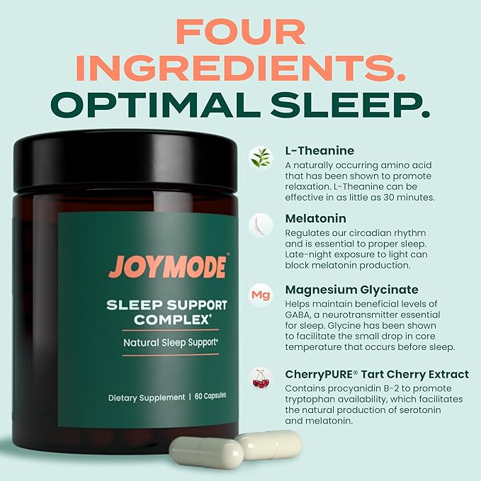 JOYMODE Sleep Aid Supplement for Adults (60 ct) with L Theanine, Melatonin & 125mg Magnesium Glycinate, 500mg Tart Cherry Extract from CherryPURE for Sleep Support