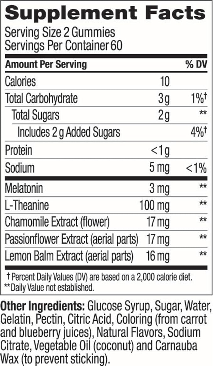 OLLY Sleep Gummy, 3 mg Melatonin, L-Theanine, Chamomile, and Lemon Balm Extracts, BlackBerry Flavor, 60 Day Supply - 120 Count (Packaging May Vary)