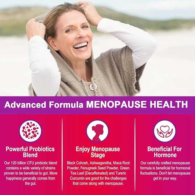 Menopause Supplements for Women, 120 Billion CFU Menopause Probiotics for Women, All-Natural Probiotic for Hot Flashes Menopause, Night Sweats, Mood Swings, Gut and Hormone - 60 Herbal Capsules