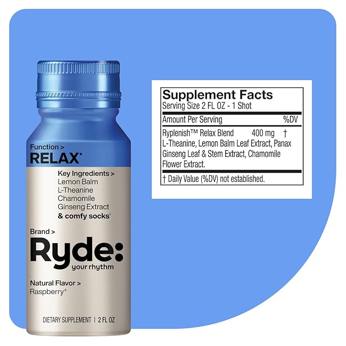 Ryde: Discovery Pack | Energize, Focus & Relax Shots | Green Tea Caffeine, Taurine, Ginseng, B Vitamins, L-Theanine, Lemon Balm, Chamomile | 0 Calories, 0 Sugar | Variety Pack – Try Them All (24 Pack)