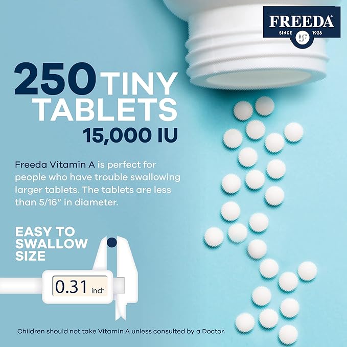 Freeda Kosher Vitamin A Palmitate - Retinyl Palmitate Pure Vitamin A 15,000 IU - Vitamin A Supplement to Support Eye, Vision & Immune Health - Vit A Vitamin Supplements - Vitamina A - 250 Tablets