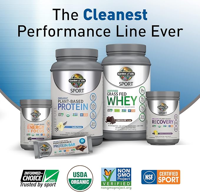 Garden of Life Sport Organic Plant Based Energy + Focus Clean Pre Workout Powder, with 85mg Caffeine, Natural No Booster, B12, Vegan, Gluten Free, Non-GMO, Blackberry, 15.3 Oz