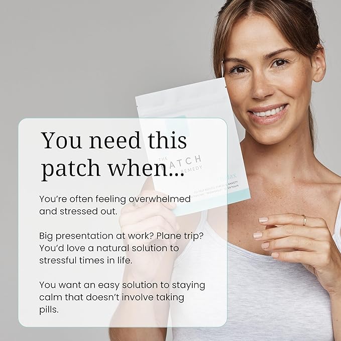 The Patch Remedy Relax Patches - 30 Topical Stress Relief Patches with Ashwagandha, L-theanine, Lemon Balm, Valerian, Passionflower, Vitamin B6, Rhodiola Rosea | Calming, Relieving, Relaxing