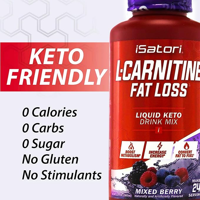 iSatori L-Carnitine 1500, Liquid L-Carnitine with Acetyl L-Carnitine, L-Carnitine L-Tartrate, Stimulant Free Energy, No Calories, Sugar, Gluten, Keto-Friendly, Mixed Berry Flavor (24 Servings)