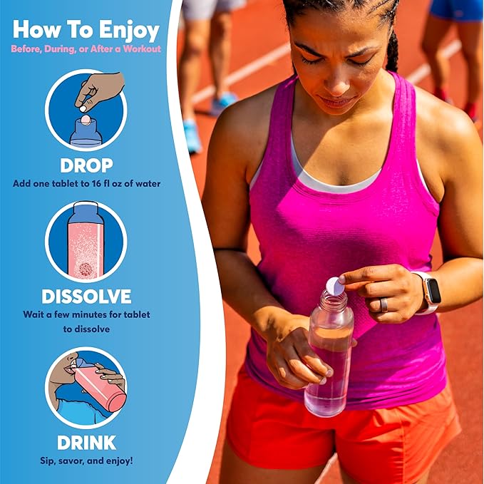Nuun Sport Electrolyte Tablets - Dissolvable in Water, Tri Berry, 5 Essential Electrolytes for Hydration, 1g Sugar Drink Mix, Vegan, Non-GMO, 8 Pack (80 Total Servings)