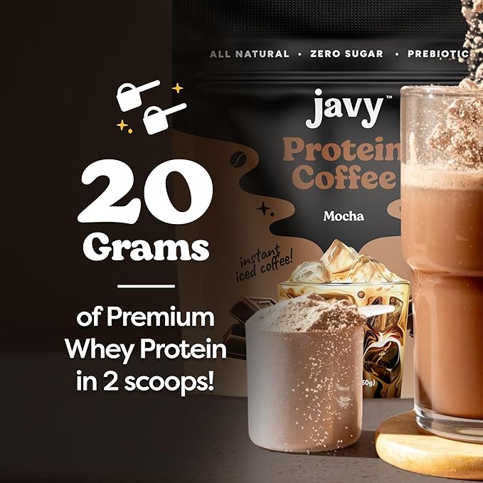 Javy Mocha Protein Coffee - Premium Whey Protein & Instant Iced Coffee - 100% Arabica Coffee - Zero Artificial Flavors & Sweeteners, 6 Servings