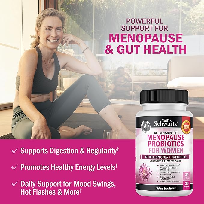 Menopause Supplements for Women - 40 Billion CFU Menopause Probiotics for Women - Menopause Support for Hot Flashes Night Sweats Mood Swings and Hormone Balance - Non-GMO, 30 Count, 30 Servings