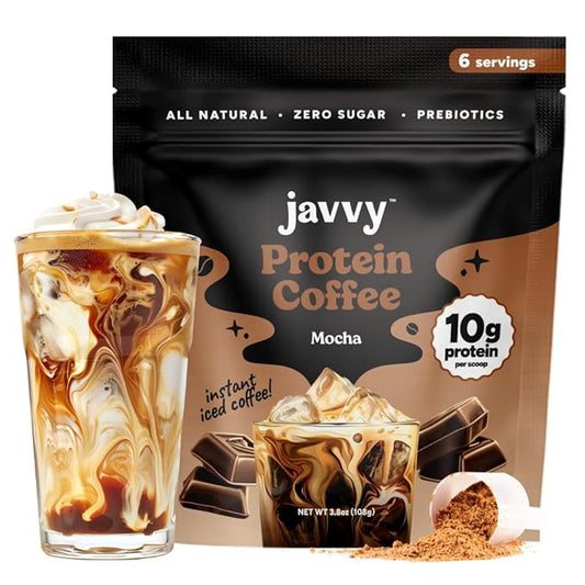Javy Mocha Protein Coffee - Premium Whey Protein & Instant Iced Coffee - 100% Arabica Coffee - Zero Artificial Flavors & Sweeteners, 6 Servings