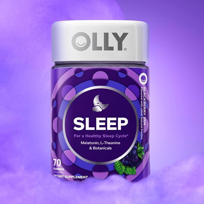 OLLY Sleep Gummy, Occasional Sleep Support, 3 mg Melatonin, L-Theanine, Chamomile, Lemon Balm, Sleep Aid, Blackberry - 70 Count