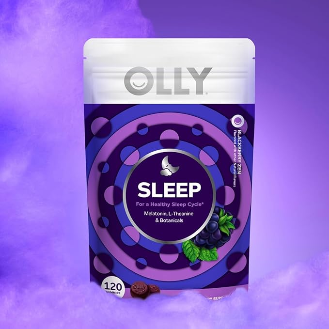 OLLY Sleep Gummy, 3 mg Melatonin, L-Theanine, Chamomile, and Lemon Balm Extracts, BlackBerry Flavor, 60 Day Supply - 120 Count (Packaging May Vary)