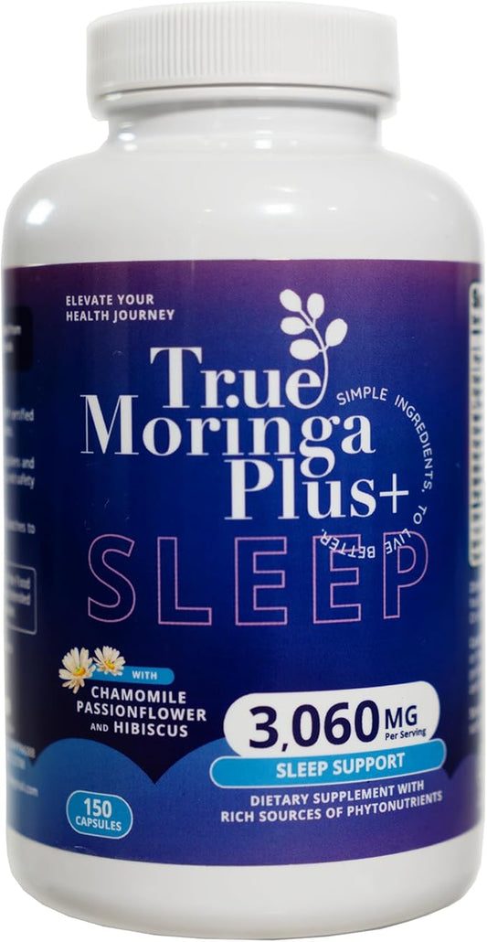 Sleep Support Supplement 10:1 Extract | 20,000mg of Organic Moringa, Chamomile, Passion Flower, Valerian Root, Hibiscus for Relaxation | Natural Sleep Aid for Adults (150 Capsules)