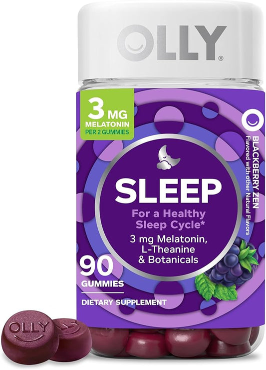 OLLY Sleep Gummy, 3mg Melatonin, L-Theanine, Chamomile, Lemon Balm, Sleep Aid, Occasional Sleep Support, BlackBerry, 90 Count